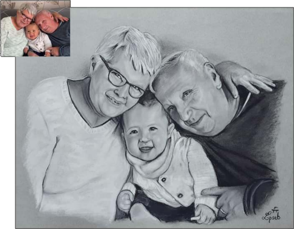 Portrait détaillé Pastels noir et blanc – Image 6