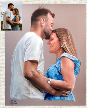 Portrait pastel couleur, réalisé à la main par Sébastien Huchet Maignan Portrait d'après photo, Portrait de couple, dessinateur portraitiste