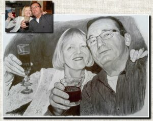 Portrait d'après photo, portrait aux crayons, dessinateur portraitiste, portrait de couple, portrait réaliste, portrait au crayon graphite