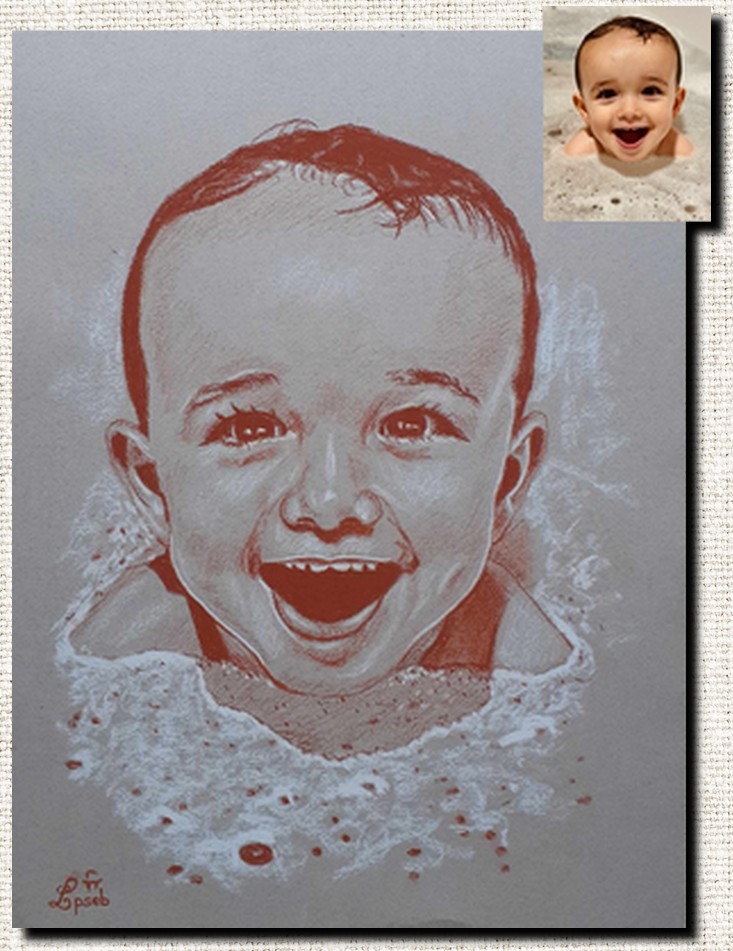 Portrait à la sanguine – chaleur et réalisme, traditionnel portrait, portrait d'après photo, dessinateur portraitiste, portrait d'enfant