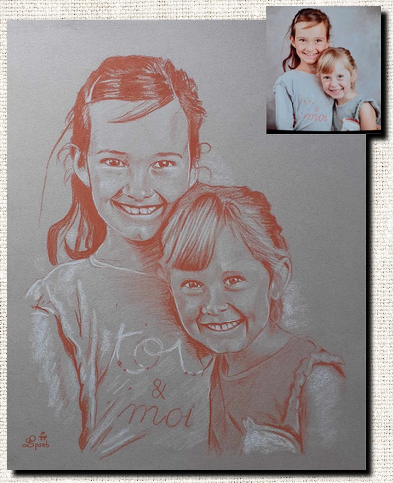 Portrait à la sanguine – chaleur et réalisme, traditionnel portrait, portrait d'après photo, dessinateur portraitiste, portrait d'enfant, portrait de famille