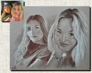 Portrait sépia, dessin d’après photo, portrait de copine, dessinateur portraitiste, portrait d'après photo
