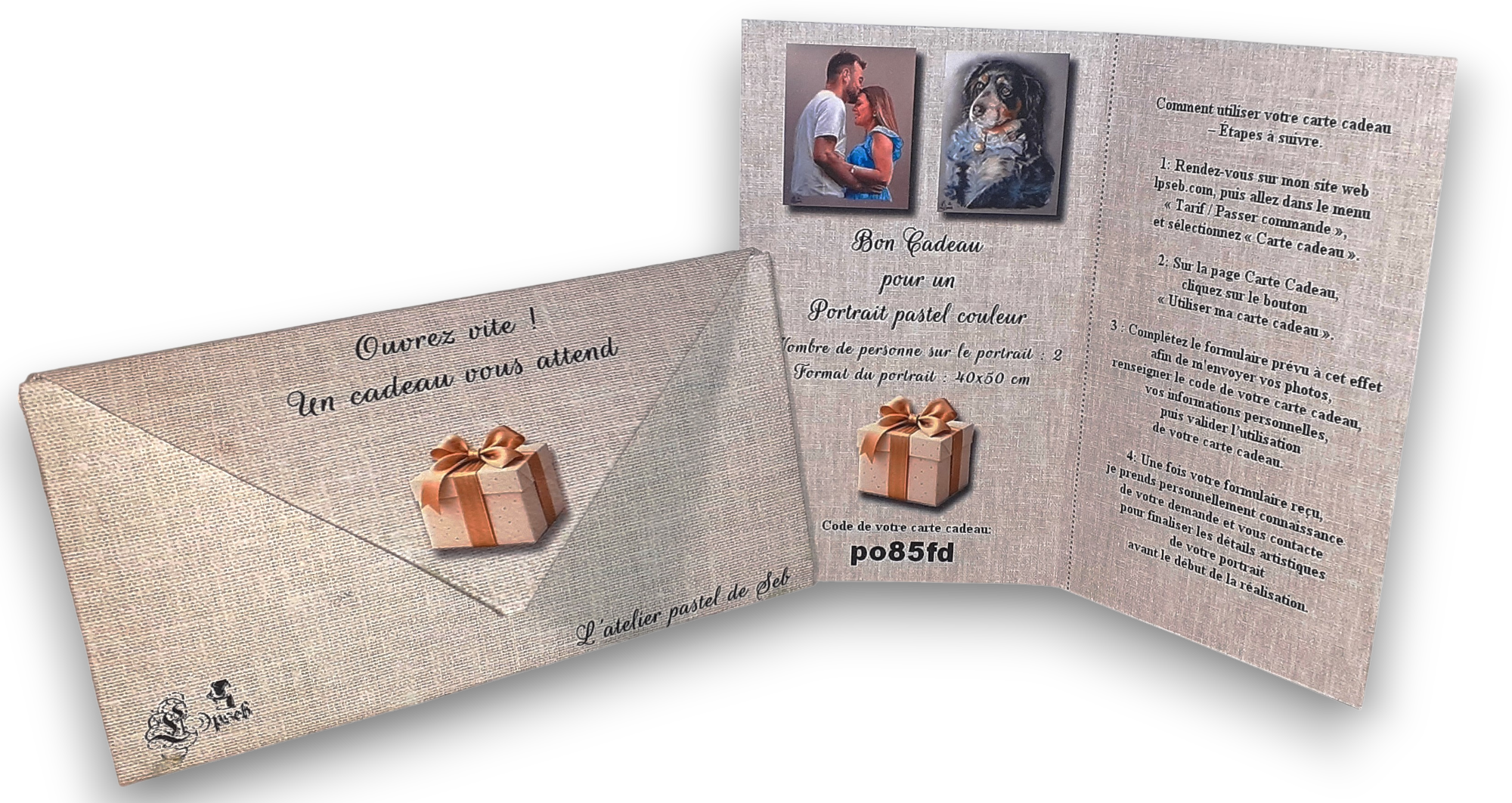 Carte cadeau pour offrir un portrait, portrait personnalisé d'après photo, idée cadeau, dessinateur portraitiste