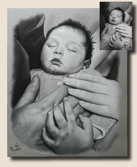 Portrait pastel noir et blanc..